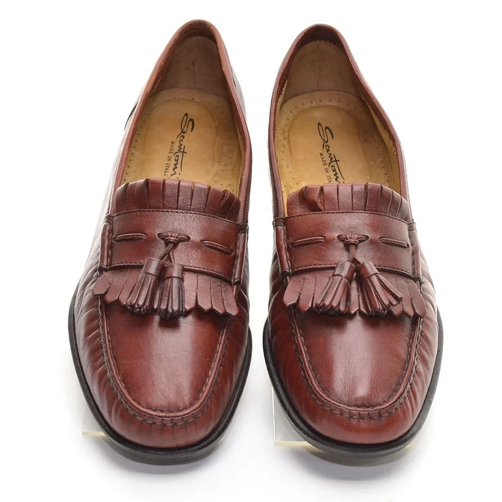 Men Santoni 1159 Brown Kiltie Tassel Loafers 9.5 D